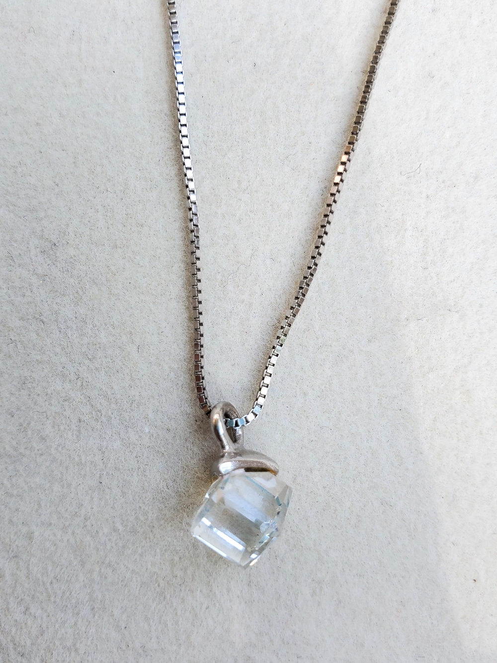 Sterling Silver Clear Crystal Cube Pendant Necklace - Minimalist Sparkle